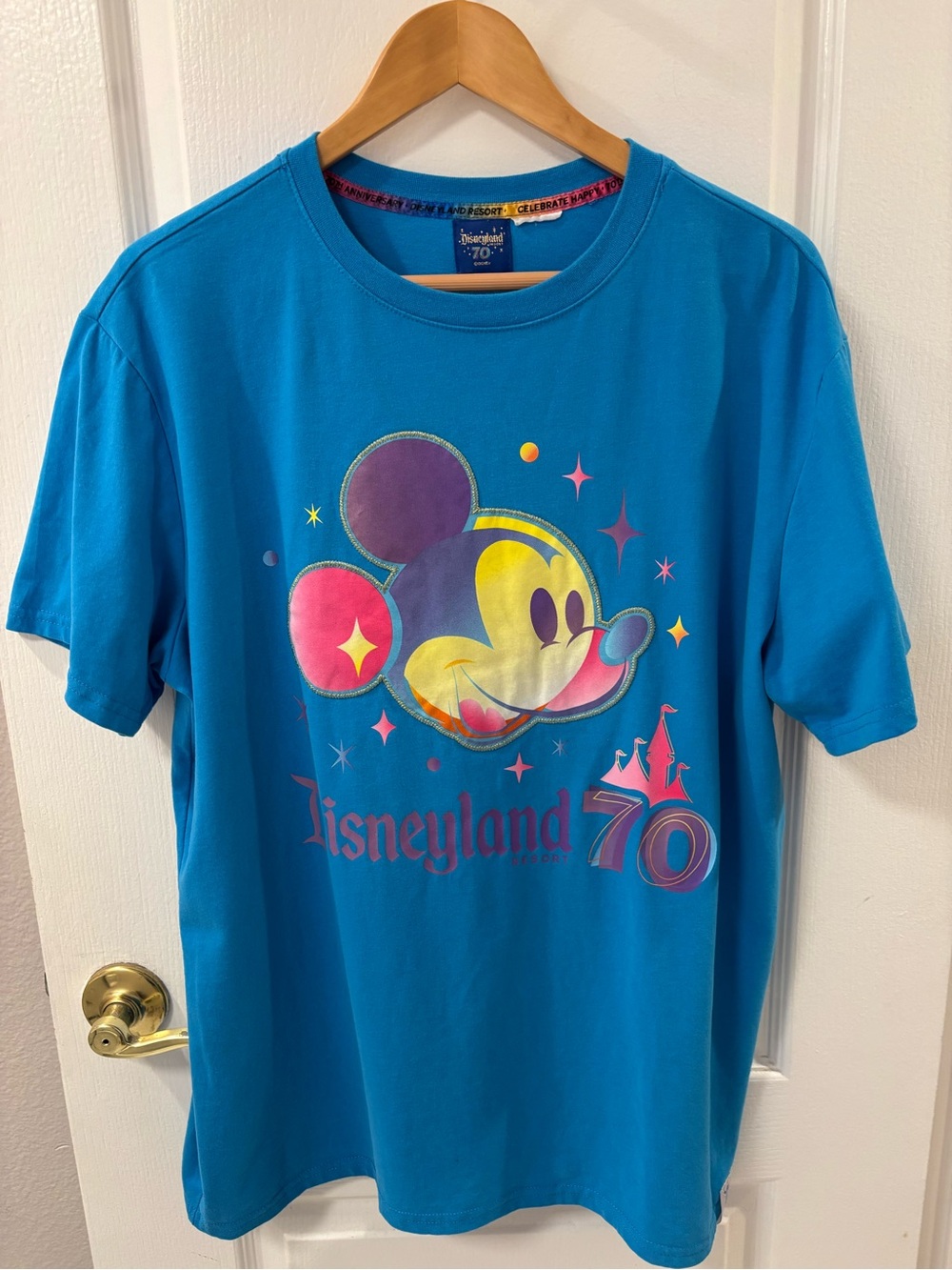 Disney Disneyland 70th Anniversary Blue Mickey Mouse Tee **See Measurements**